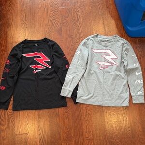 Nike Kids Long Sleeve Tees - Black and Gray with Red Graphics